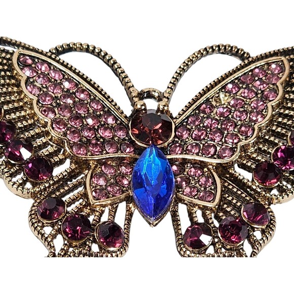 Vintage Rhinestone Butterfly Brooch Pin Gold Tone Pink Blue Purple Sparkle... - Picture 2 of 7